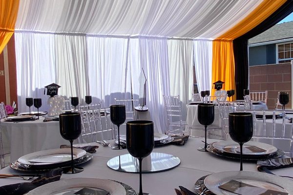 Graduation Party, Draped Tent, Tables, Chairs