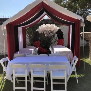 draped tent for parties, draped tent for birthdays